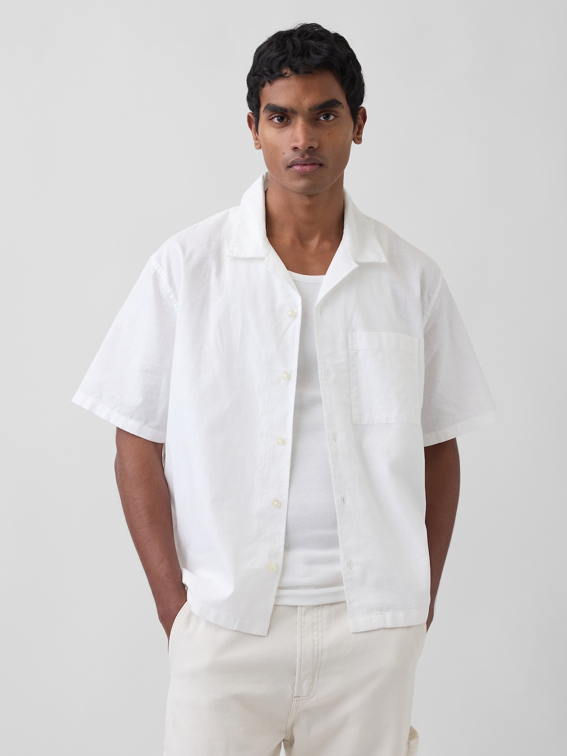 Linen-Cotton Relaxed Straight-Hem Shirt