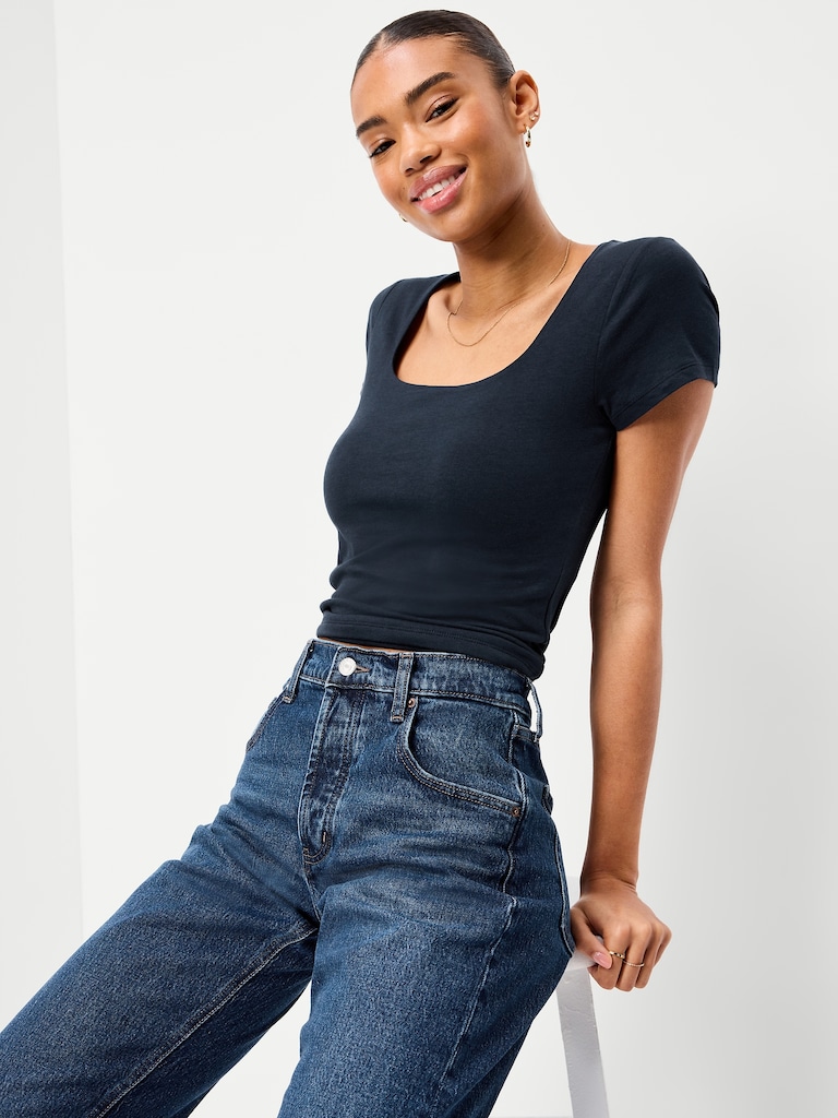 Hug Double-Layer Scoop-Neck Top