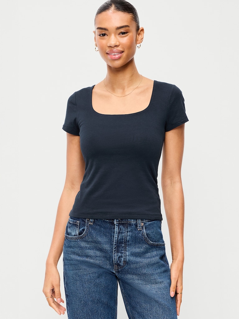 Hug Double-Layer Scoop-Neck Top