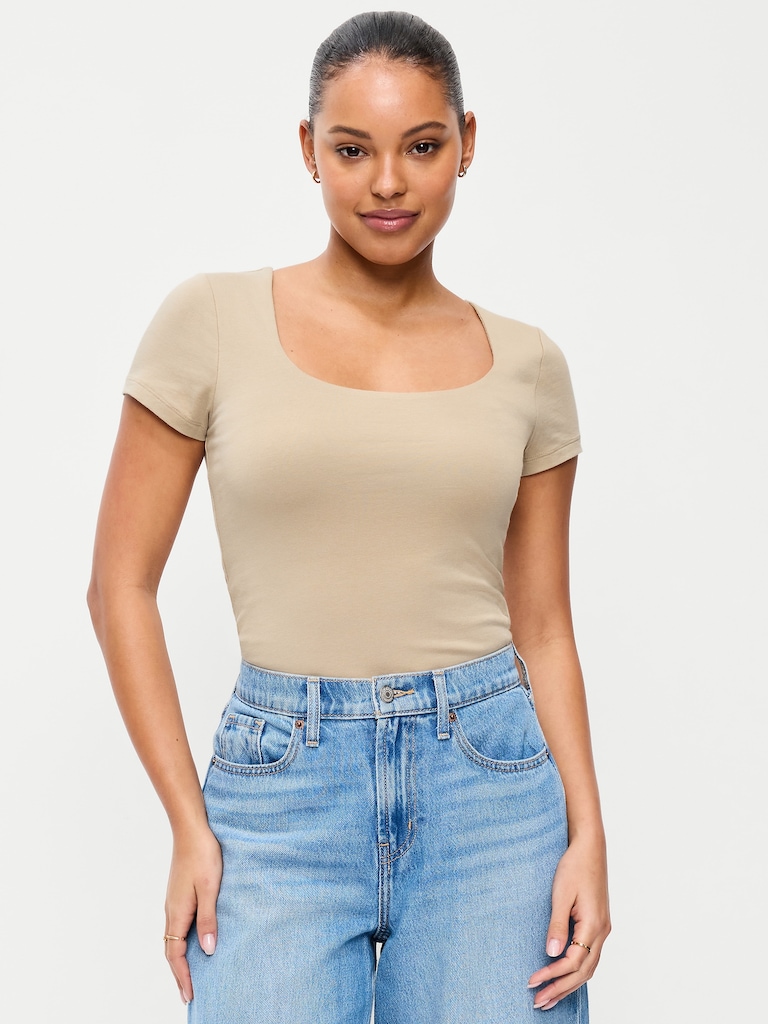 Hug Double-Layer Scoop-Neck Top