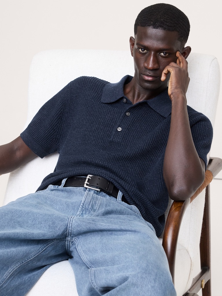 Linen-Cotton Sweater Polo