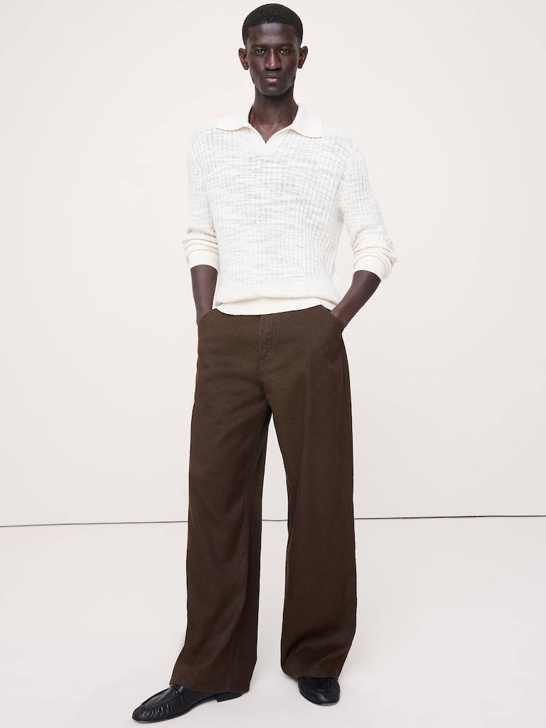 Loose Italian Linen-Cotton Pull-On Pant