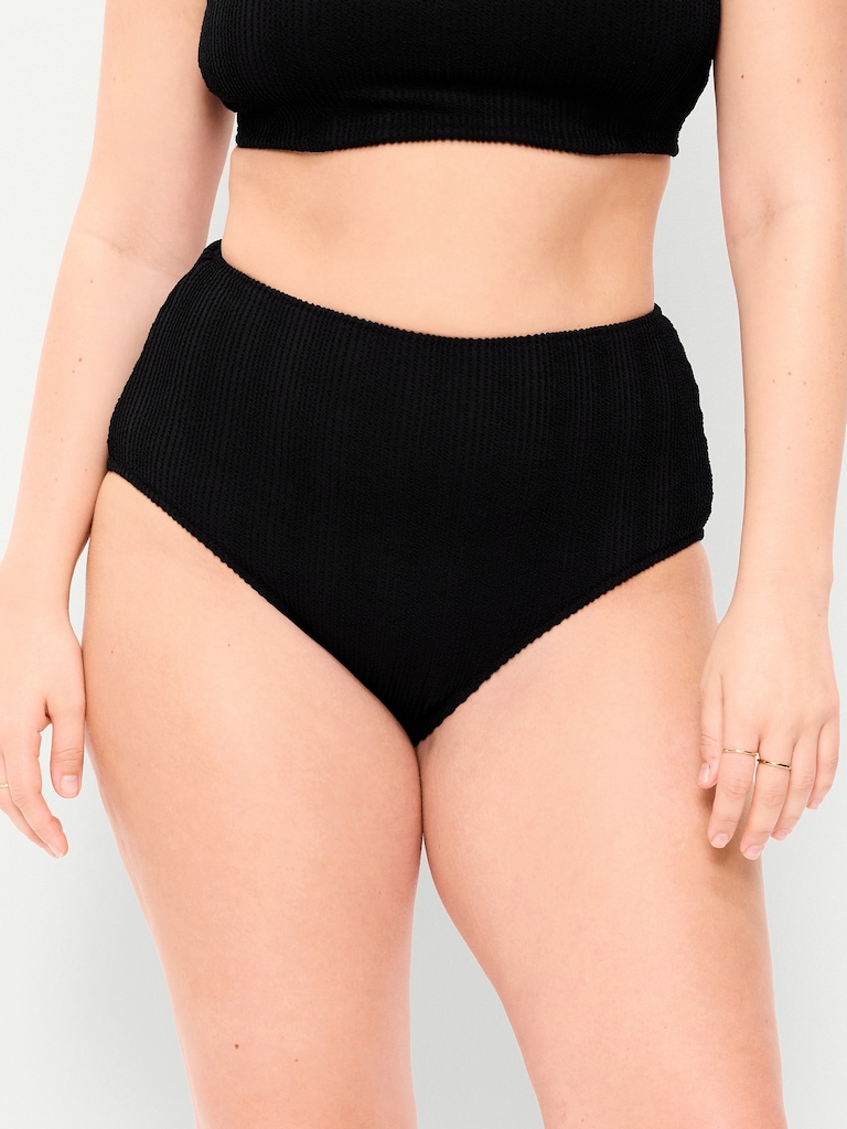 High-Waisted Ribbed Bikini Swim Bottoms