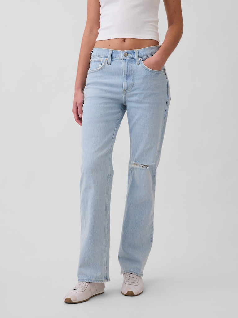 Mid Rise Relaxed Straight Jeans