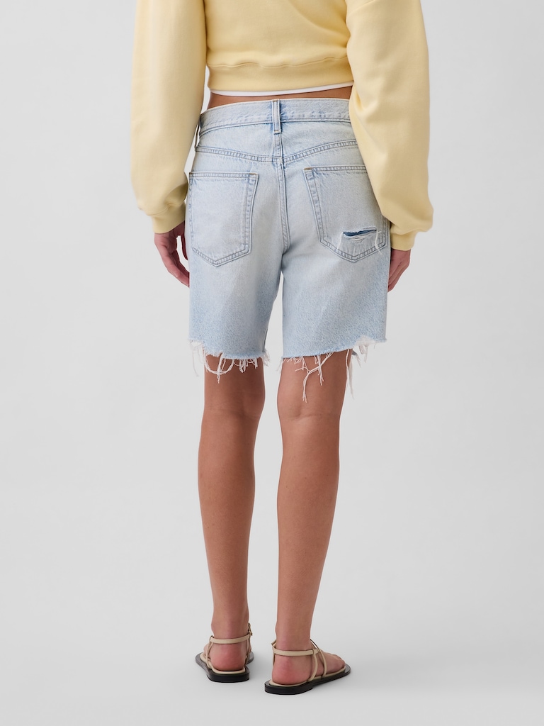 Mid Rise Loose Denim Bermuda Shorts