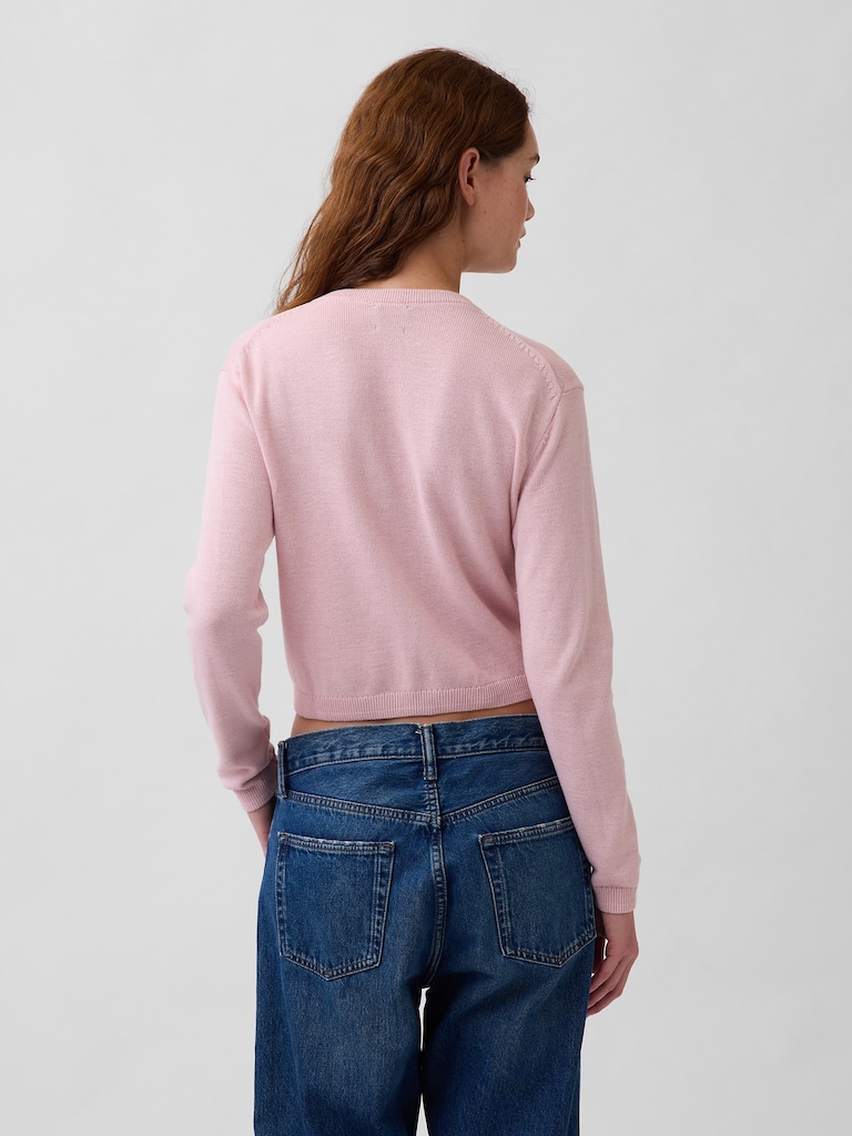 100% Cotton Relaxed Crop Cardigan Sweater
