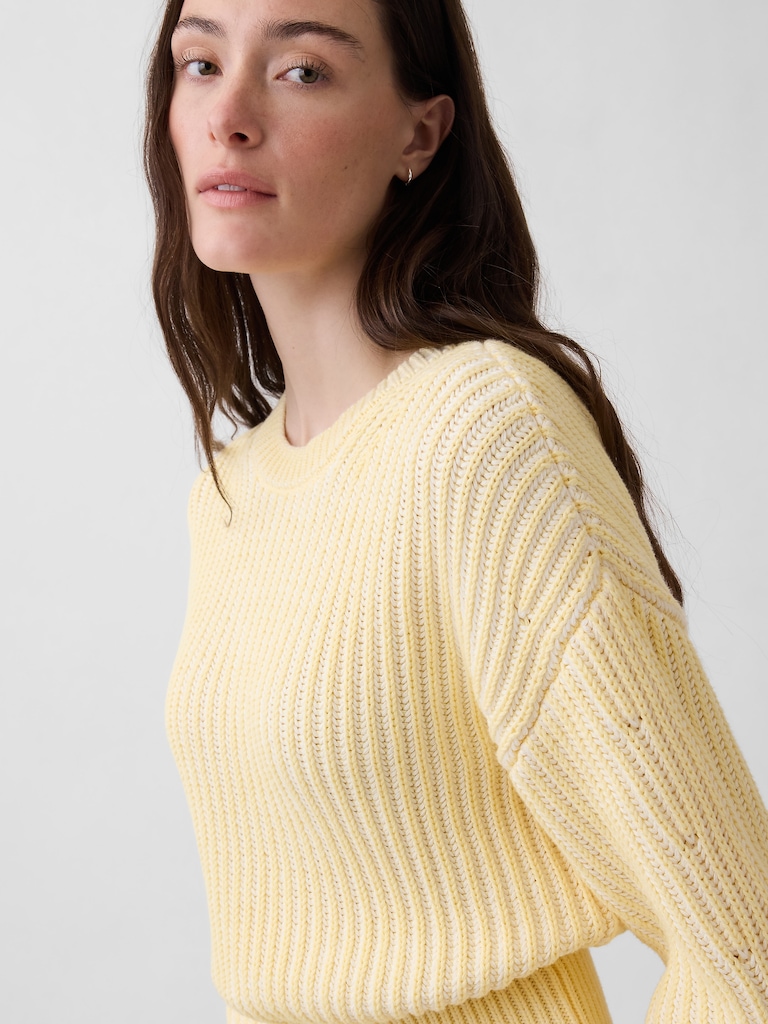 100% Cotton Barrel-Sleeve Crop Sweater