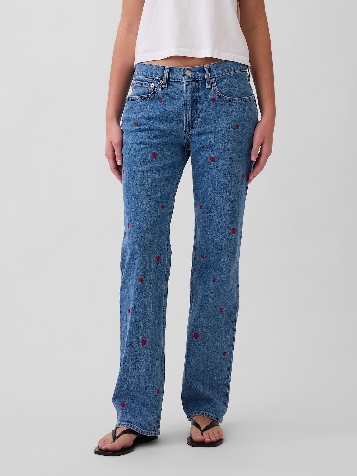 Mid Rise Embroidered Relaxed Straight Jeans