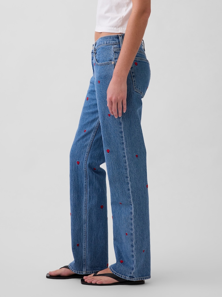 Mid Rise Relaxed Embroidered Straight Jeans