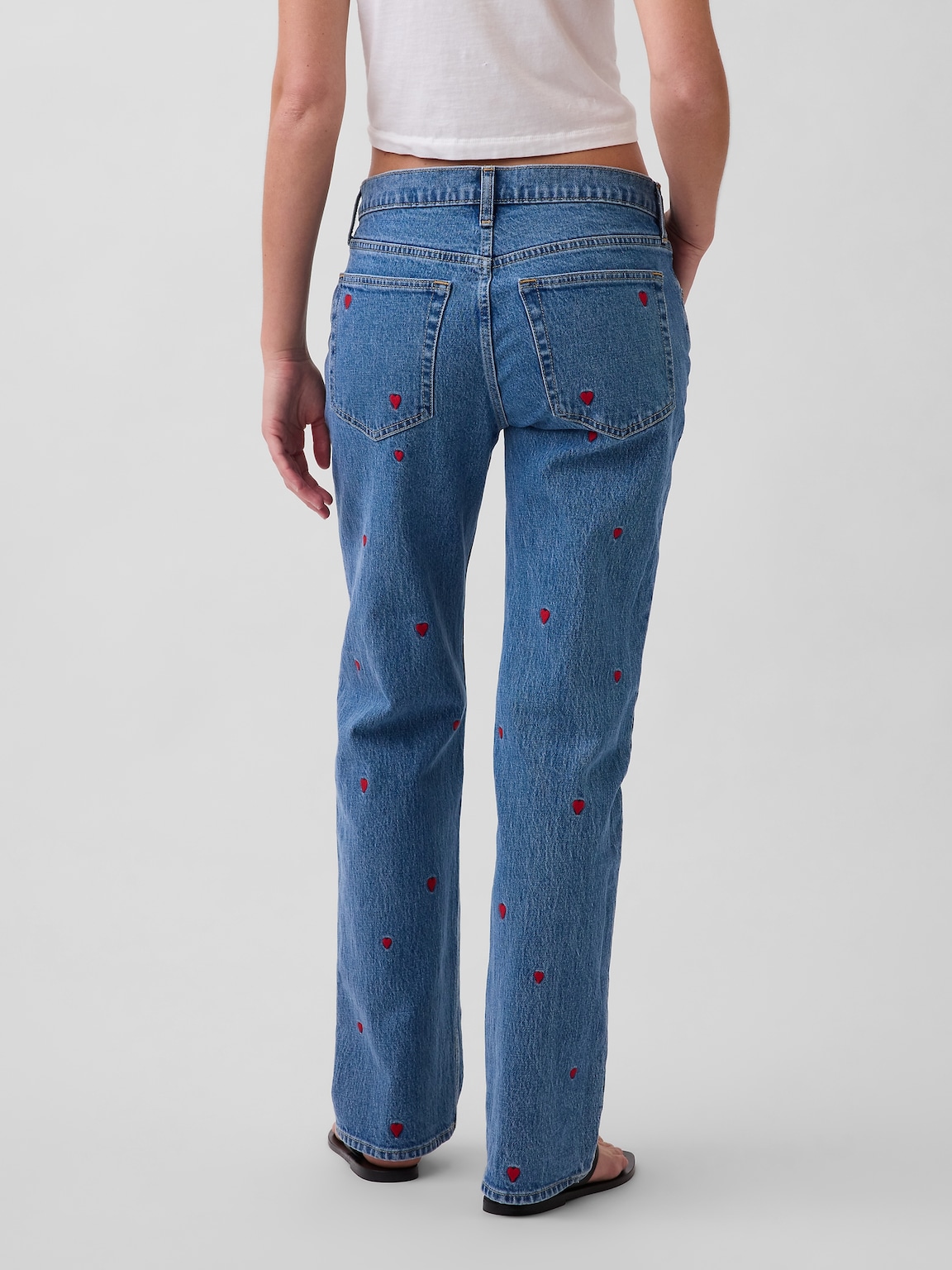 Mid Rise Embroidered Relaxed Straight Jeans