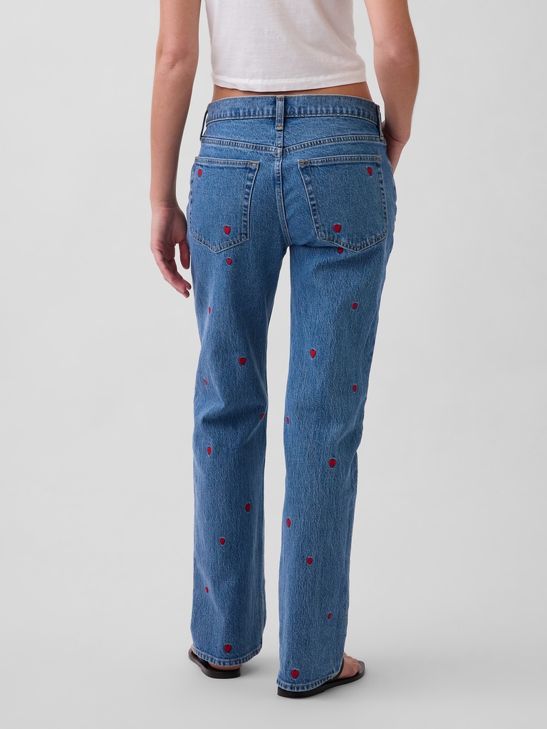 Mid Rise Relaxed Embroidered Straight Jeans