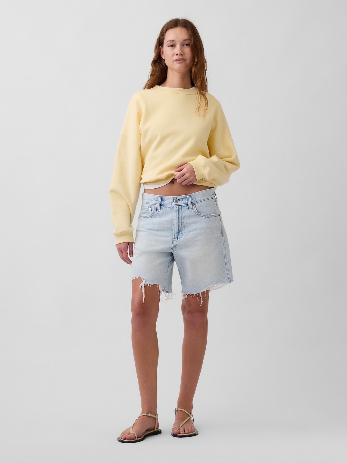 Mid Rise Loose Denim Bermuda Shorts