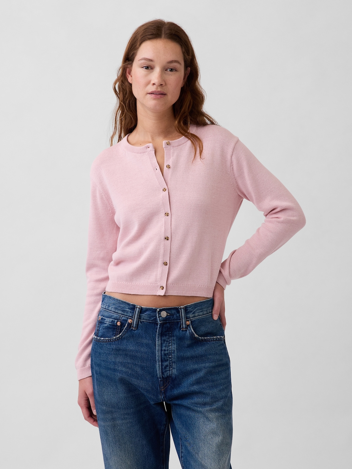 100% Cotton Relaxed Crop Cardigan Sweater