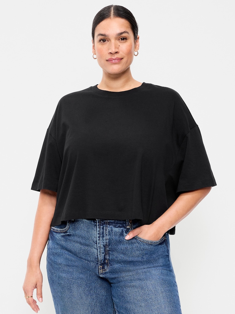 Vintage Crew-Neck Oversized Crop T-Shirt