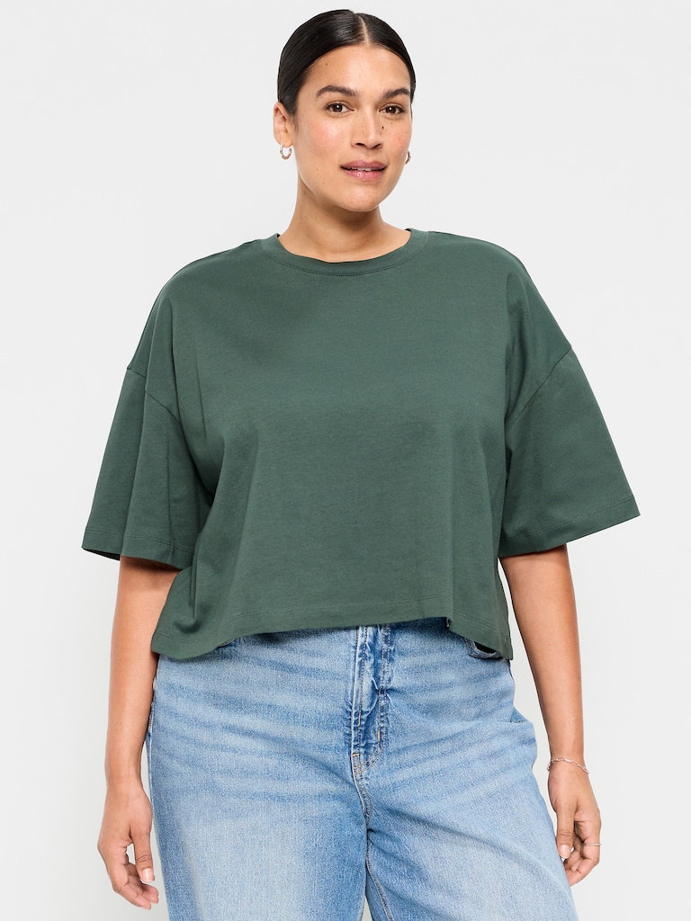 Vintage Crew-Neck Oversized Crop T-Shirt
