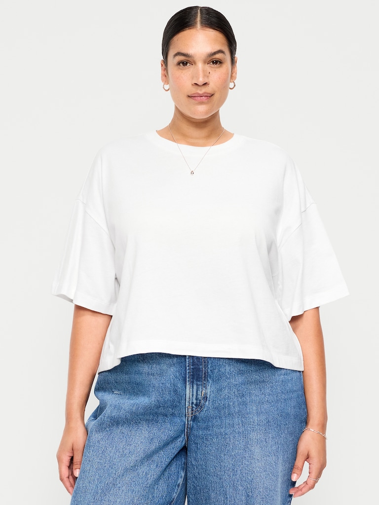 Vintage Crew-Neck Oversized Crop T-Shirt
