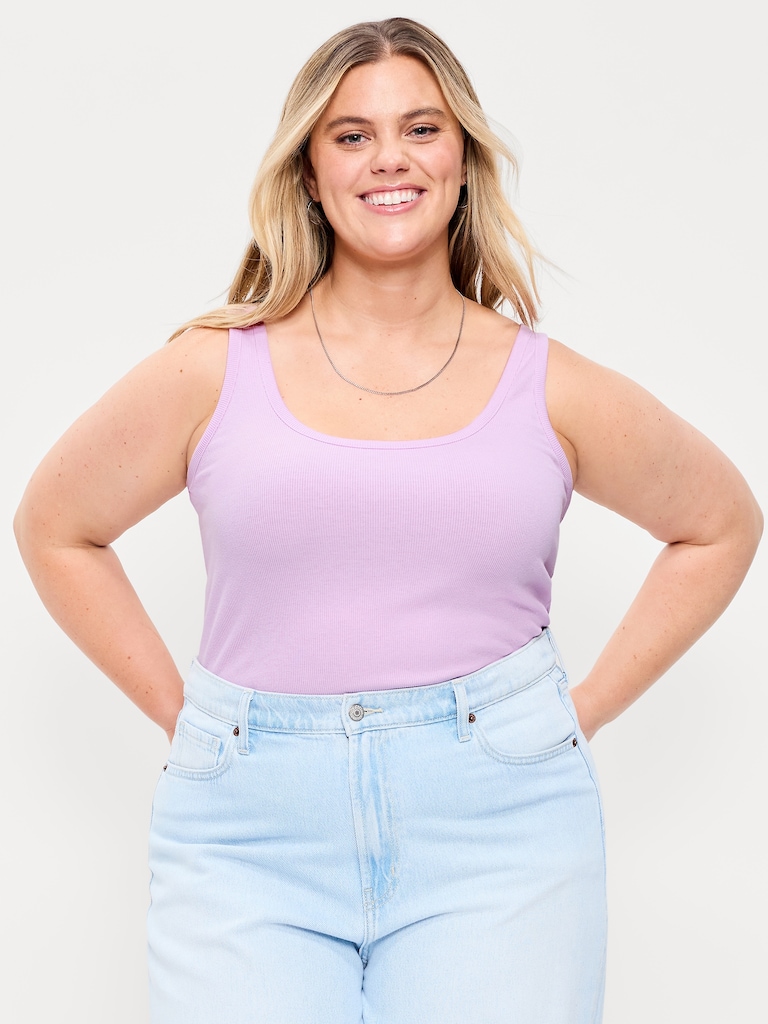 First-Layer Ribbed Scoop-Neck Tank Top