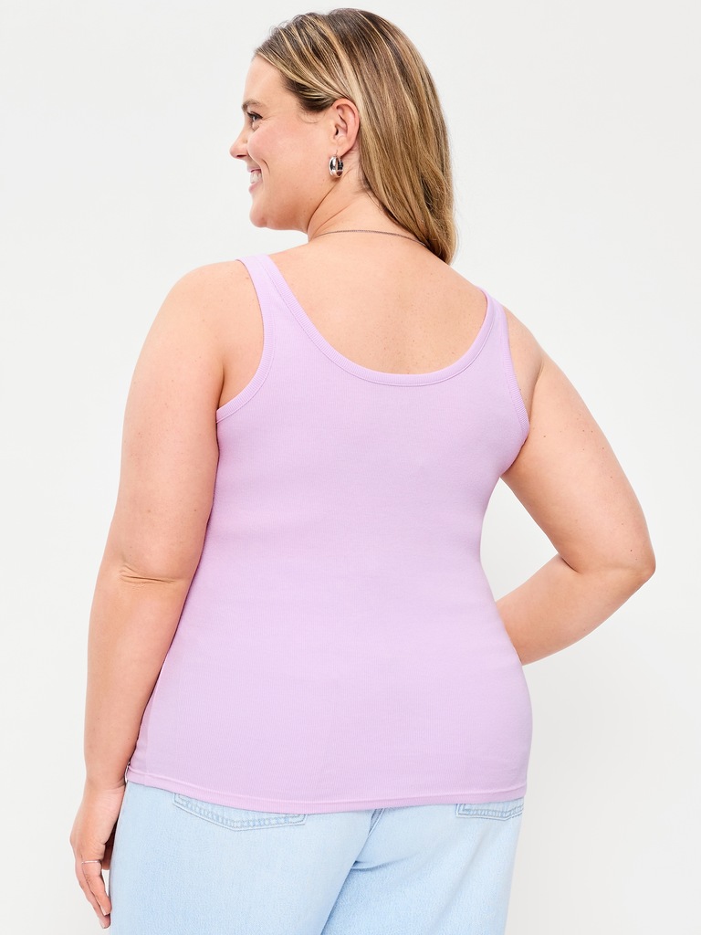 First-Layer Ribbed Scoop-Neck Tank Top