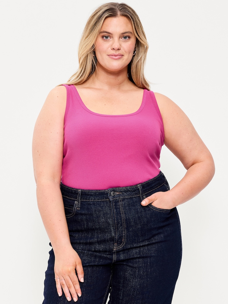 First-Layer Ribbed Scoop-Neck Tank Top