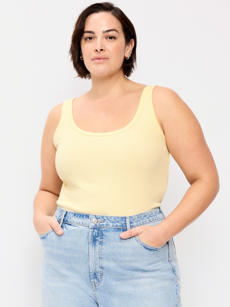 First-Layer Ribbed Scoop-Neck Tank Top