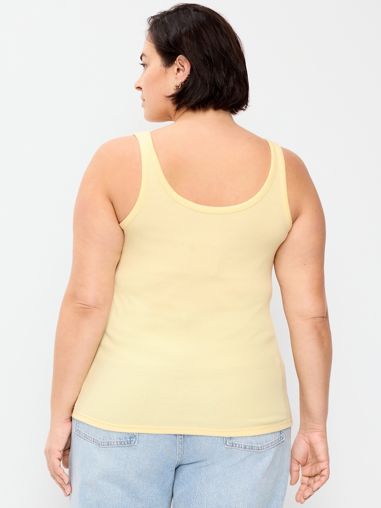 First-Layer Ribbed Scoop-Neck Tank Top