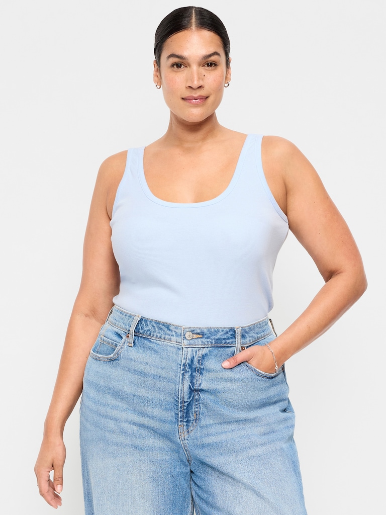 First-Layer Ribbed Scoop-Neck Tank Top
