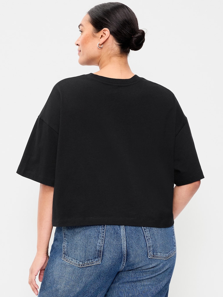 Vintage Crew-Neck Oversized Crop T-Shirt