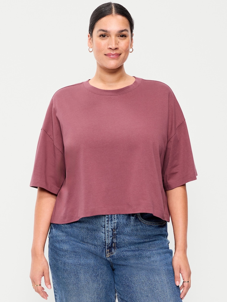 Vintage Crew-Neck Oversized Crop T-Shirt