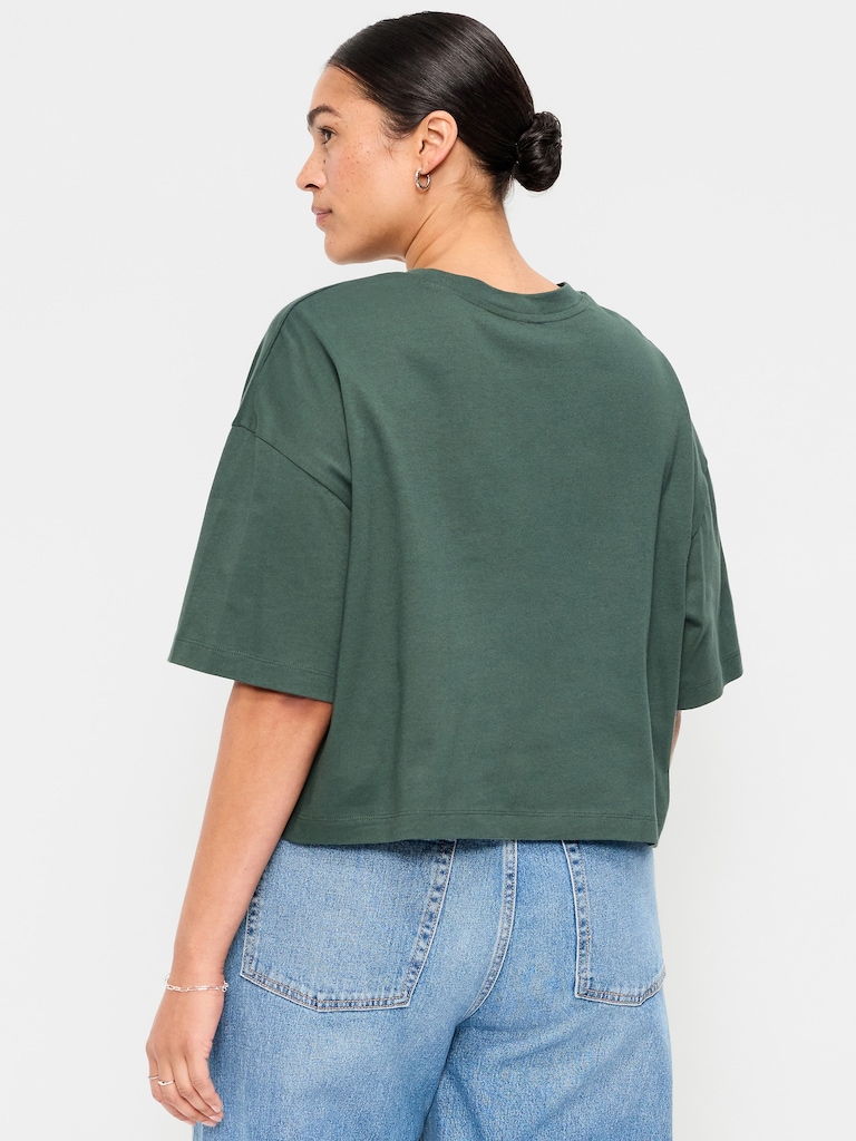 Vintage Crew-Neck Oversized Crop T-Shirt
