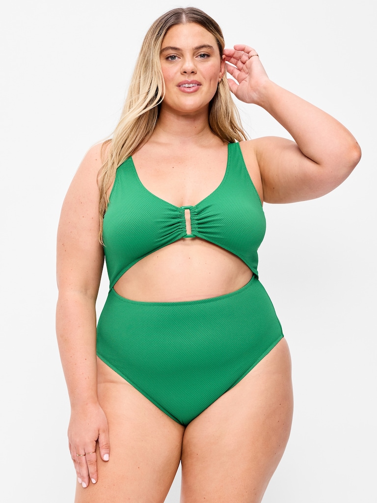 Textured One-Piece Cut-Out Swimsuit