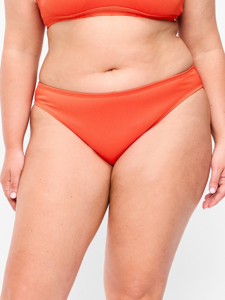 Ribbed Mid-Rise Bikini Swim Bottoms