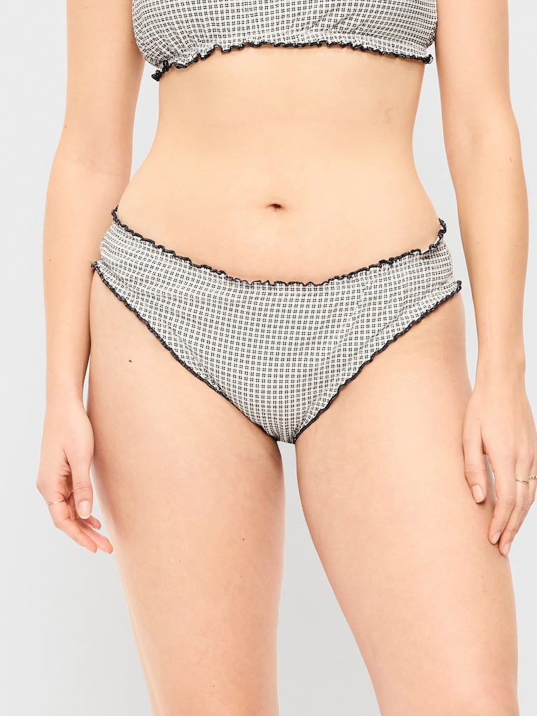 Mid-Rise Ruffle Trim Swim Bottoms