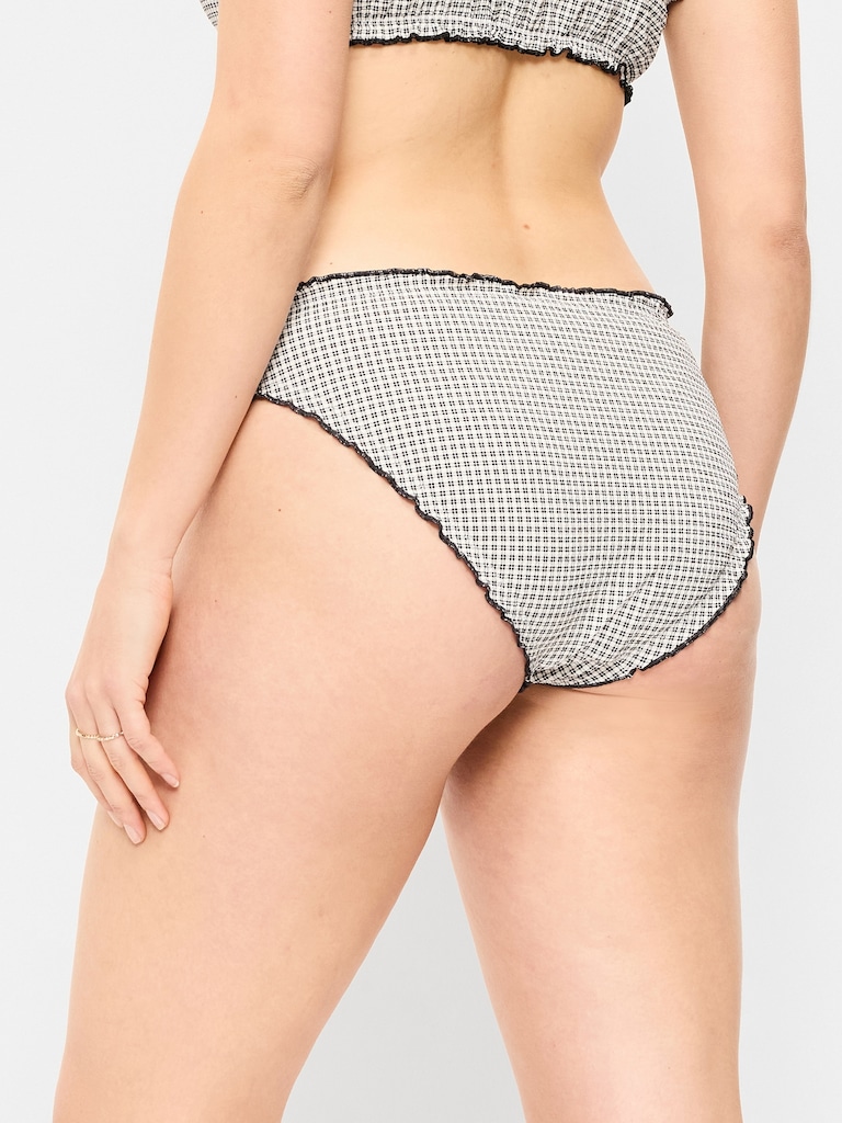 Mid-Rise Ruffle Trim Swim Bottoms