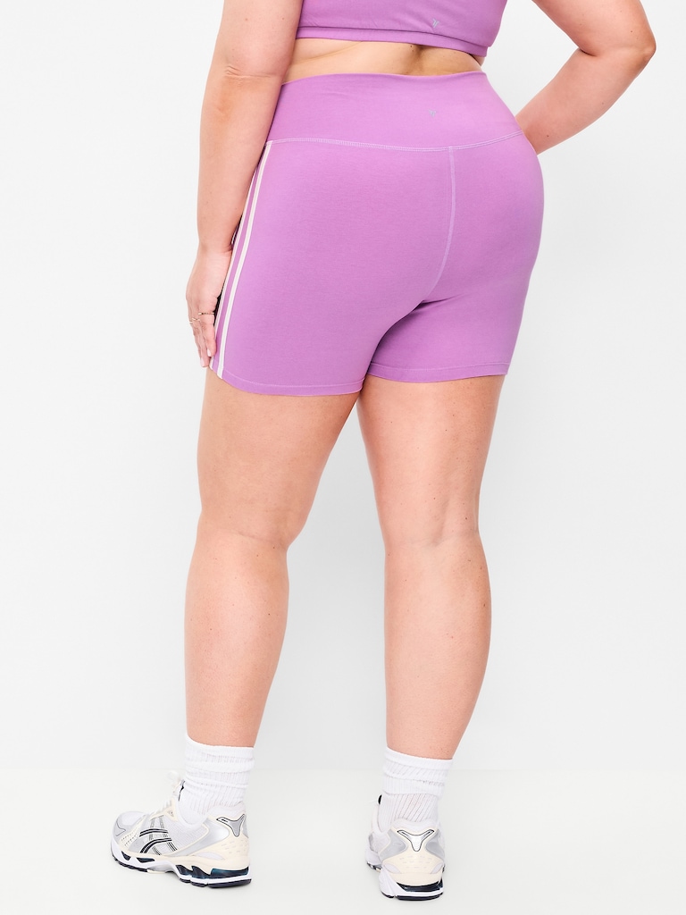 High-Waisted PowerChill Side-Stripe Biker Shorts -- 5-inch inseam