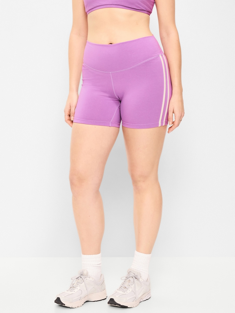 High-Waisted PowerChill Side-Stripe Biker Shorts -- 5-inch inseam