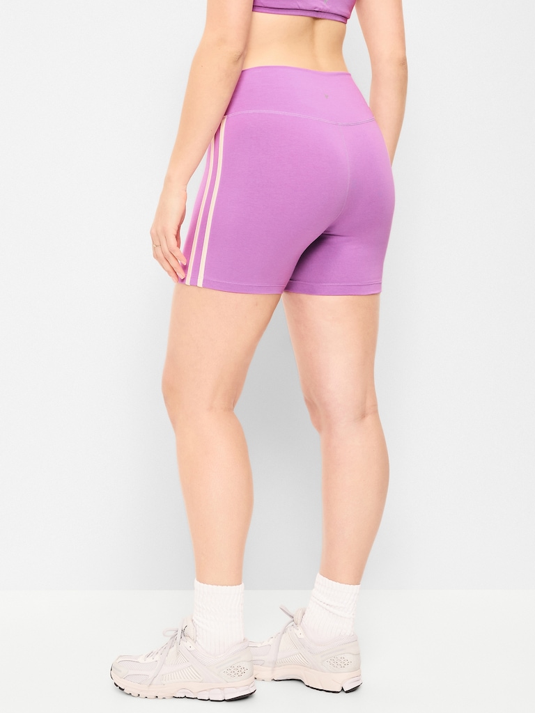High-Waisted PowerChill Side-Stripe Biker Shorts -- 5-inch inseam