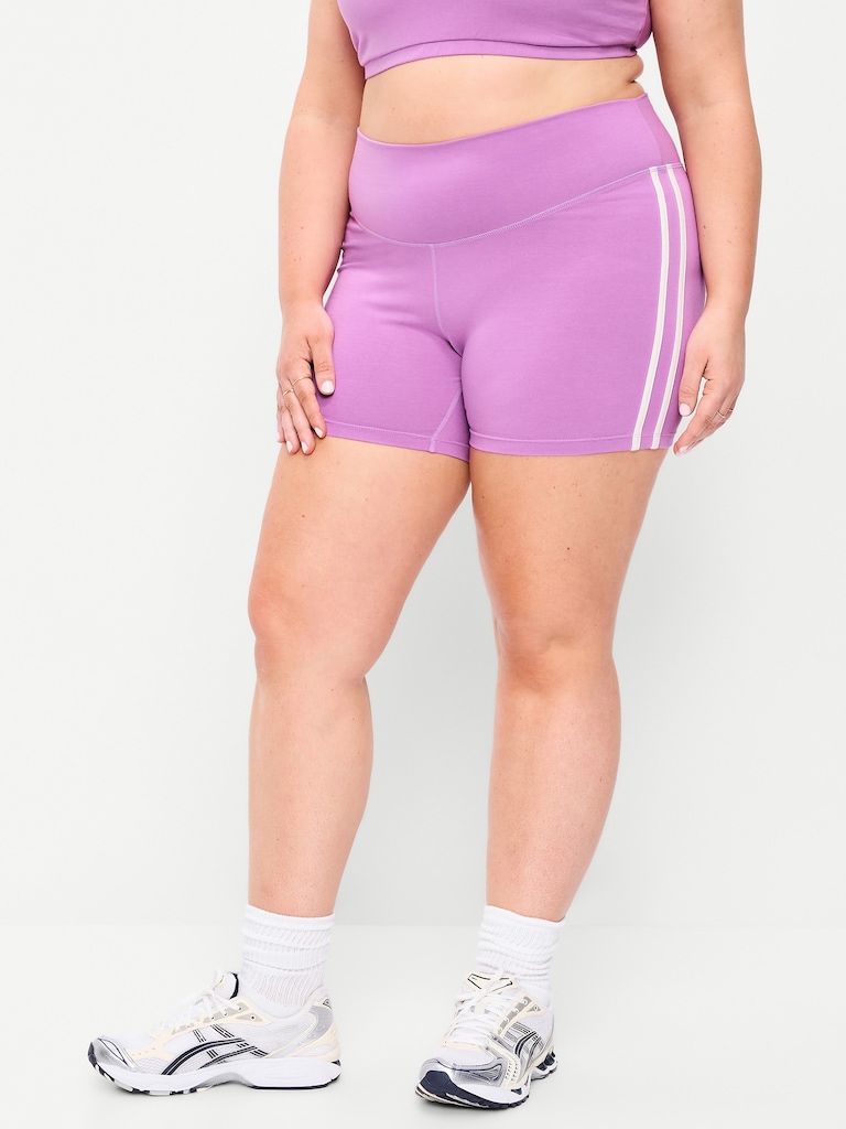 High-Waisted PowerChill Side-Stripe Biker Shorts -- 5-inch inseam