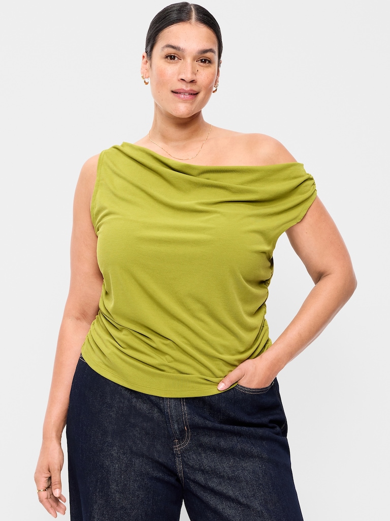 Slit-Neck Ruched Top