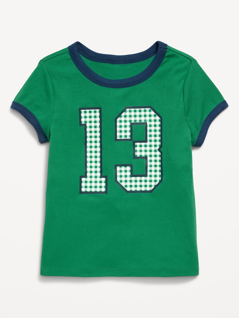 Fitted Short-Sleeve Ribbed Graphic Ringer T-Shirt for Girls