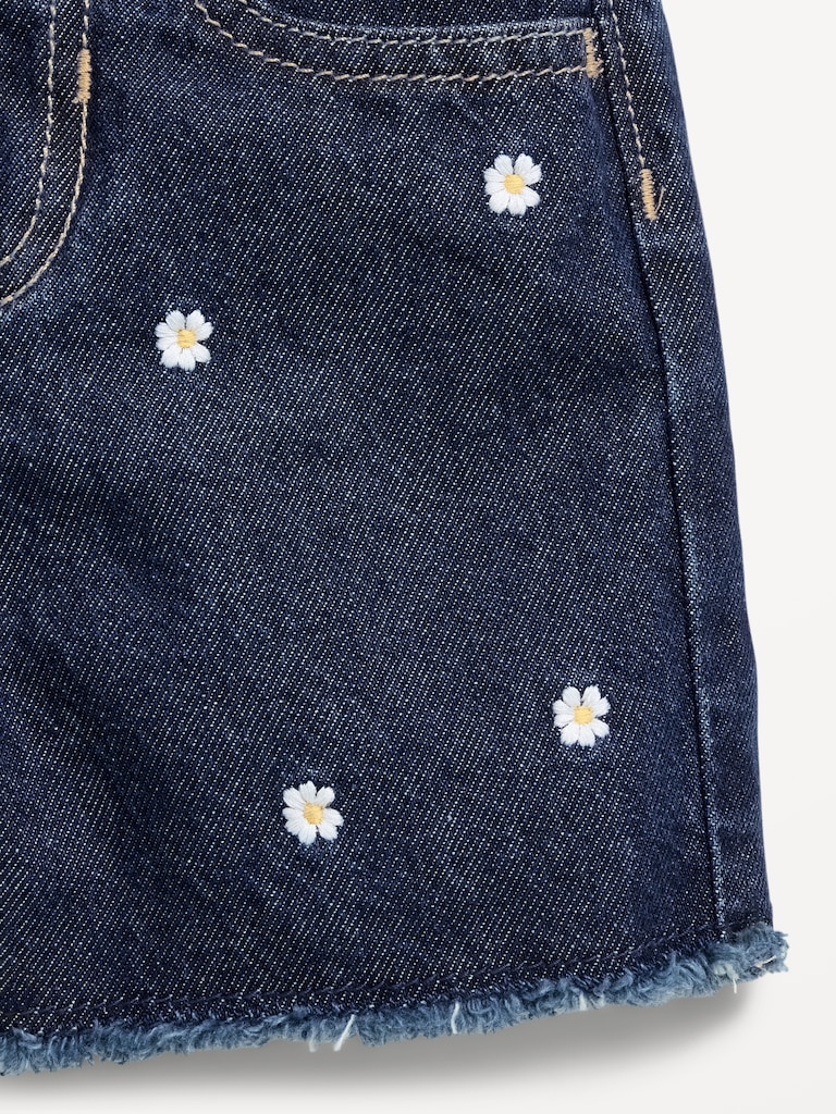 Embroidered Frayed-Hem Jean Shorts for Toddler Girls
