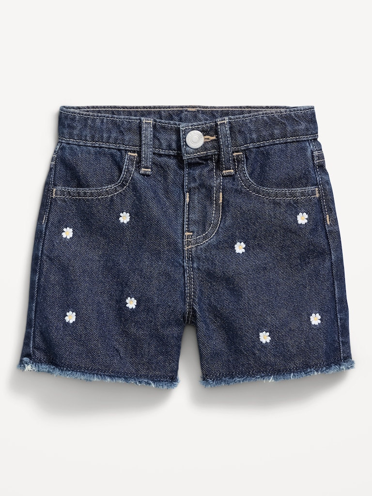 Embroidered Frayed-Hem Jean Shorts for Toddler Girls