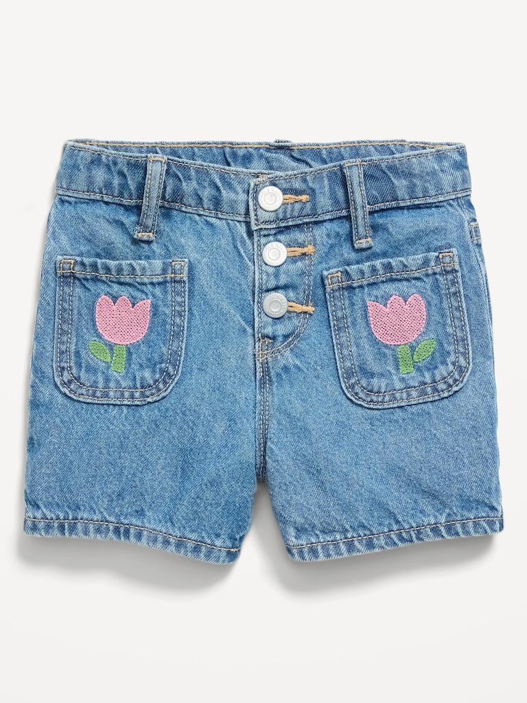 High-Waisted Embroidered Mariner Jean Shorts for Toddler Girls