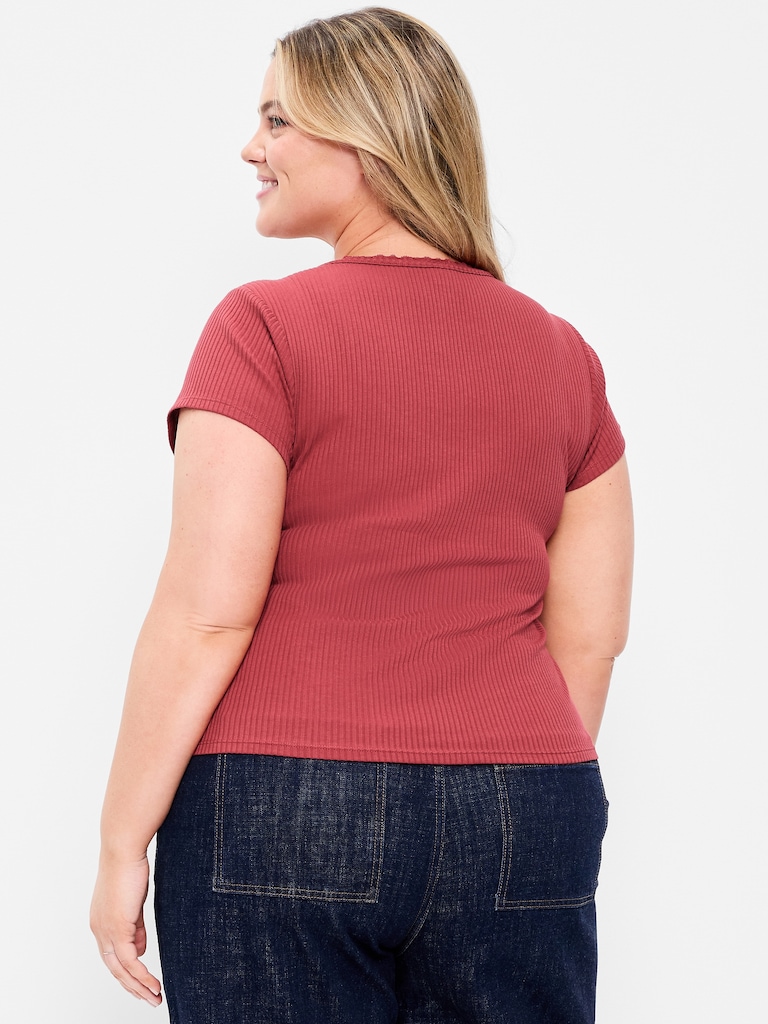 Lace-Trim Sweetheart-Neck Ribbed Top