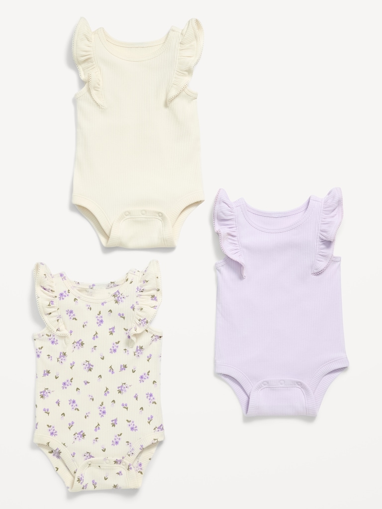 Ruffle-Trim Ribbed Bodysuit 3-Pack for Baby