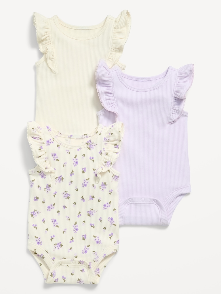 Ruffle-Trim Ribbed Bodysuit 3-Pack for Baby
