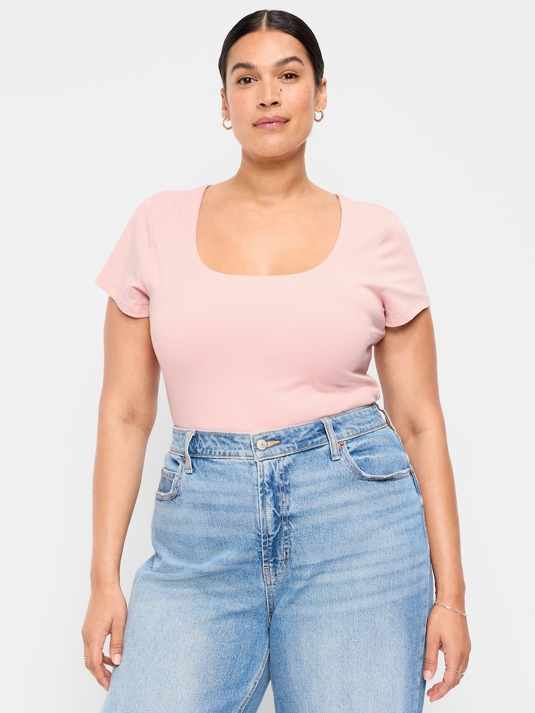 Hug Double-Layer Scoop-Neck Top