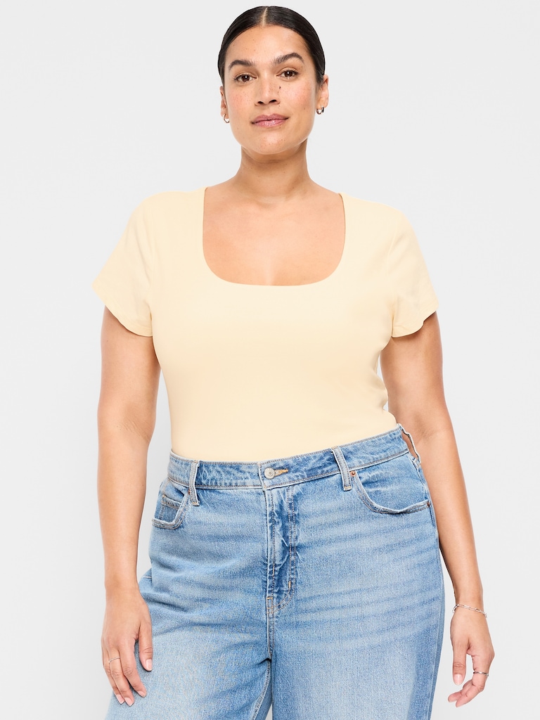 Hug Double-Layer Scoop-Neck Top
