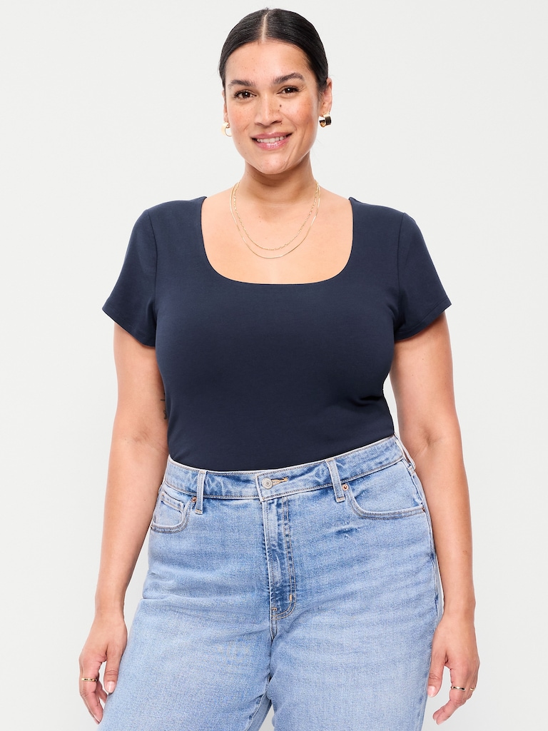 Hug Double-Layer Scoop-Neck Top