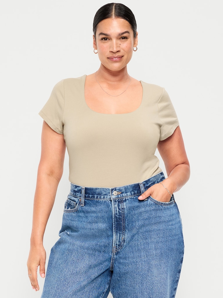 Hug Double-Layer Scoop-Neck Top