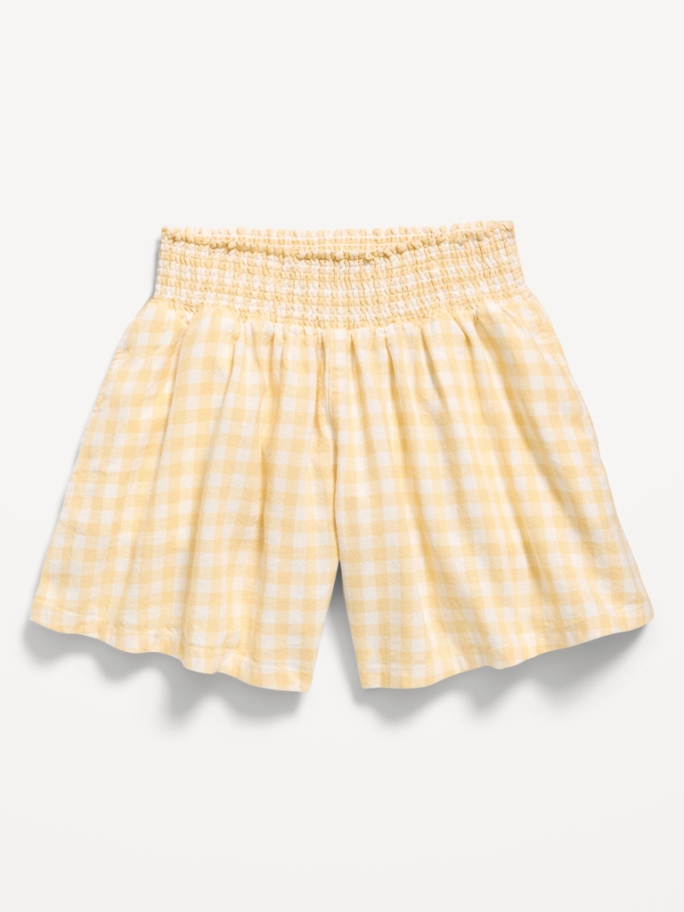 Printed Smocked-Waist Linen-Blend Shorts for Girls